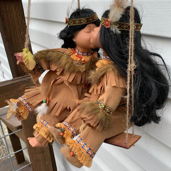 Cathay Collection Hanging Swing Dolls Native American Porcelain Kissing Dolls - Picture 3 of 16